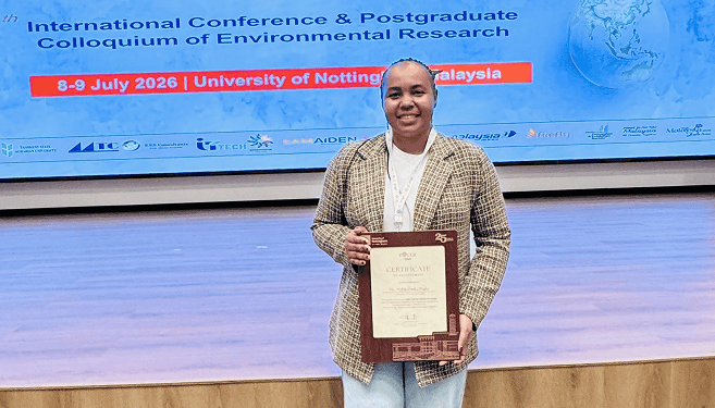 UKZN’s Ms Mahlomola Phala with her award at the 8th International Conference and Postgraduate Colloquium of Environmental Research.